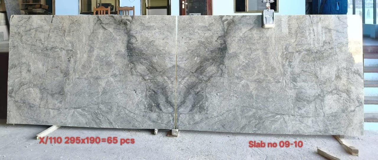 web grey granite bookmatch slabs