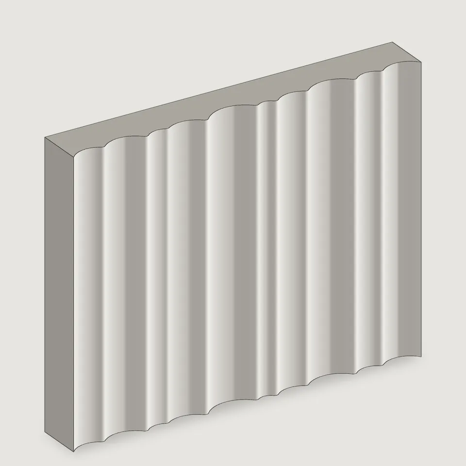 Carved edge of the Scallop Cluster fluted stone panel