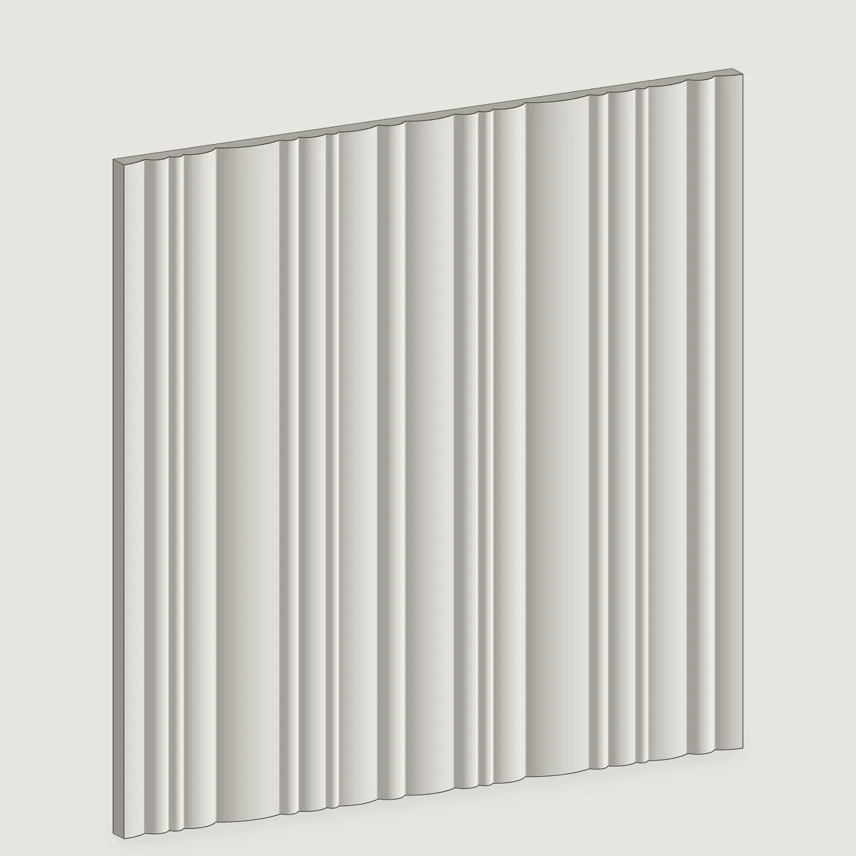 Variable Reed fluted stone wall panel, isometric view