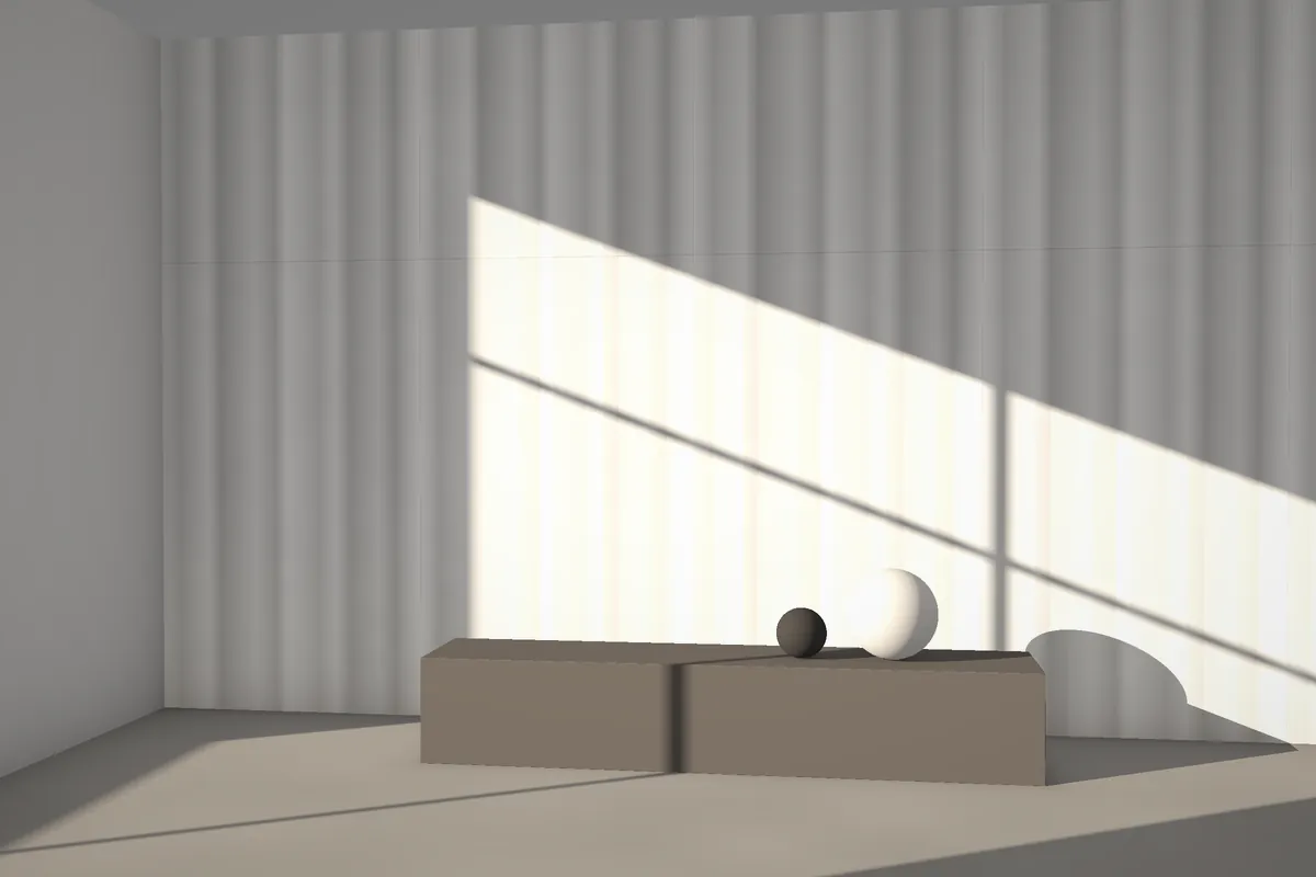 Facet fluted stone wall cladding on a feature wall in daylight, visualised in white marble