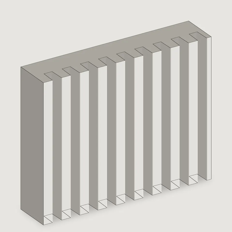 Carved edge of the Asolo fluted stone panel