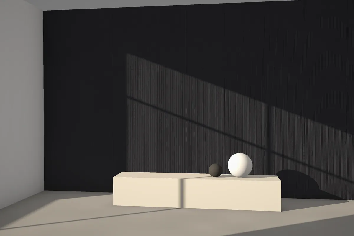 Venezia fluted stone wall cladding on a feature wall in daylight, visualised in black granite