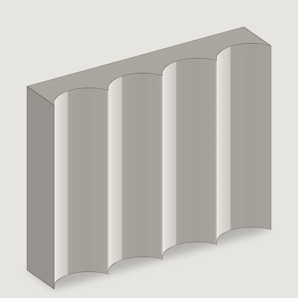 Carved edge of the Modena fluted stone panel