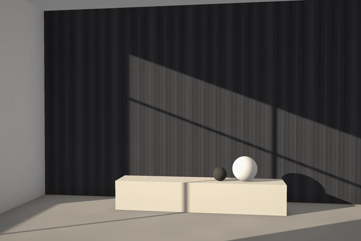 Nested Flute fluted stone wall cladding on a feature wall in daylight, visualised in black granite