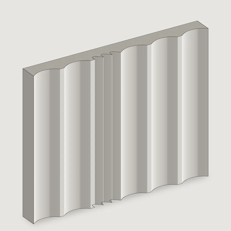 Carved edge of the Centre Cluster fluted stone panel