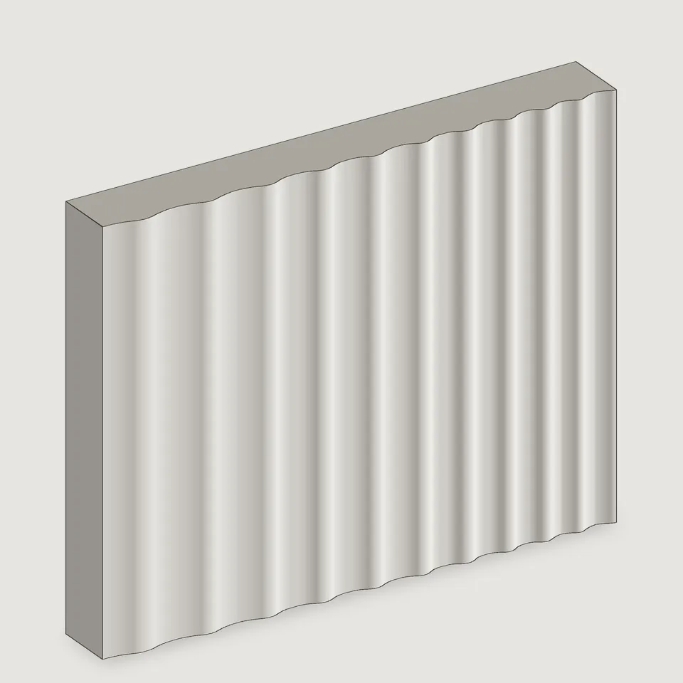 Carved edge of the Drift fluted stone panel