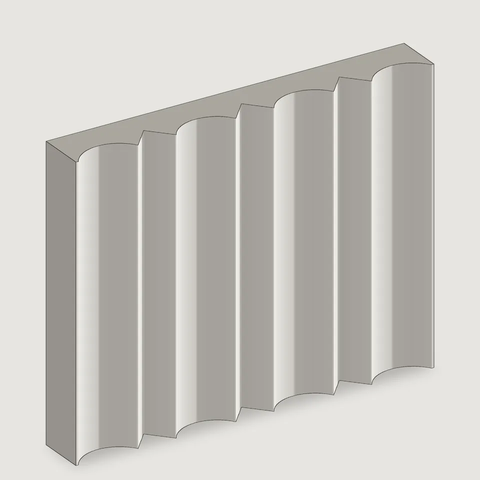 Carved edge of the Scallop & Notch fluted stone panel