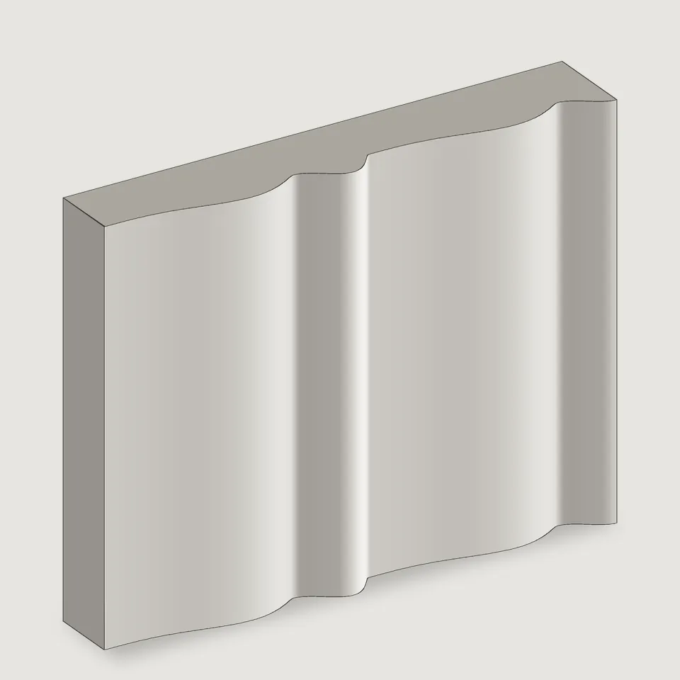 Carved edge of the Twin Rhythm fluted stone panel