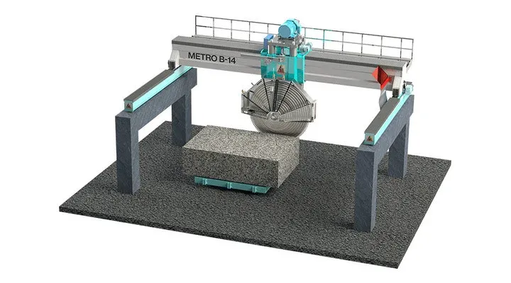 Multi blade block cutting machine for granite slabs